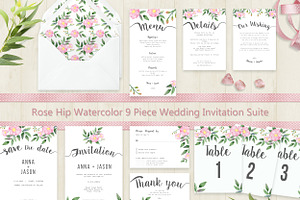 Rose Hip Watercolor Wedding Suite 