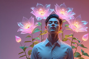 Calm Asian man, an Illustration by wavebreak