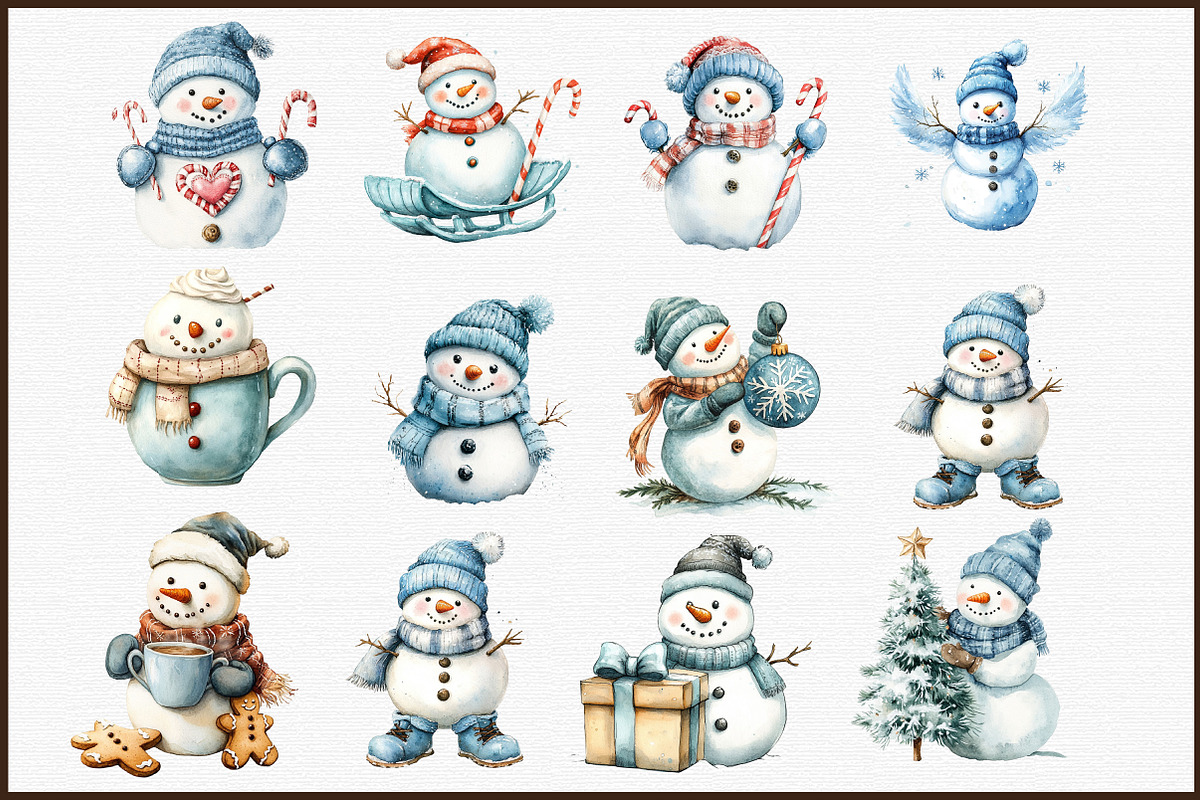 Christmas Pastel Blue Snowman Clipar, an Illustration by Sublimation Artist (Photo 3 of 6)