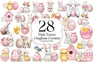 Pink Easter Gingham Ceramic Clipart
