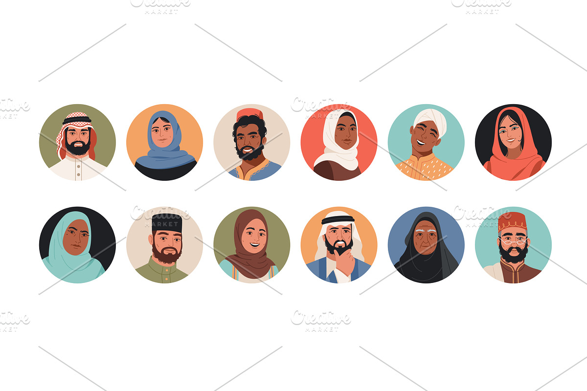 Middle eastern people avatars. Man, a Person Illustration by YummyBuum