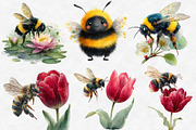 Watercolor Spring Bees Clipart, an Illustration by Designworld (Thumbnail 2 of 6)