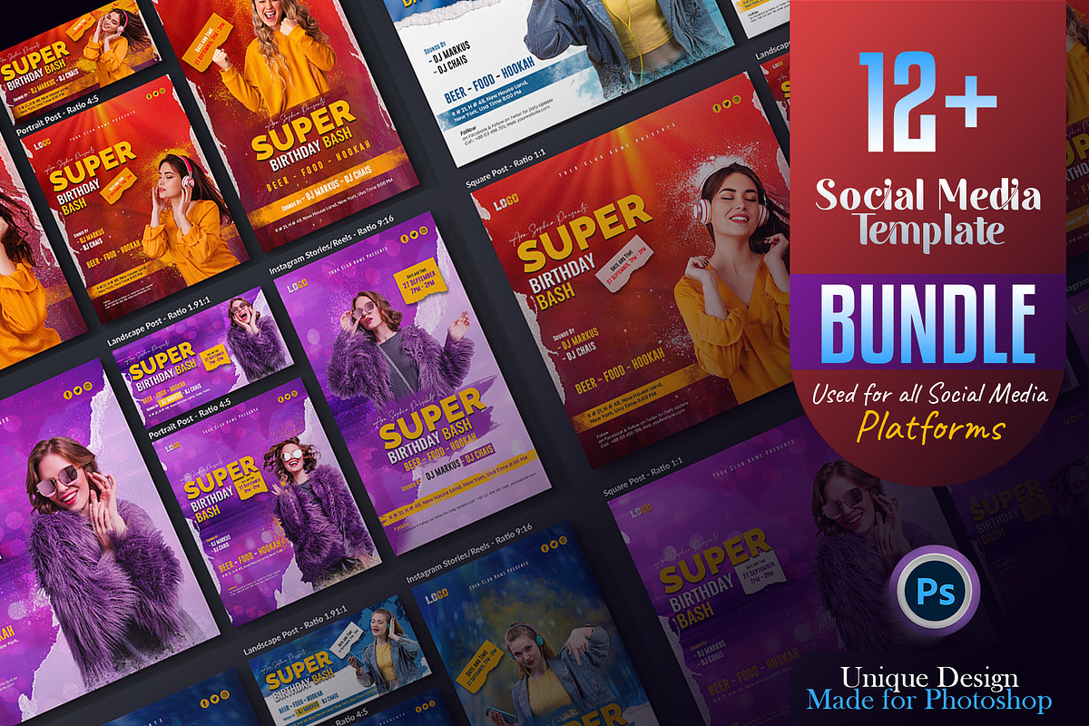 Birthday Bash Social Media Post Set, a Social Media Template by Creative_View (Photo 1 of 8)