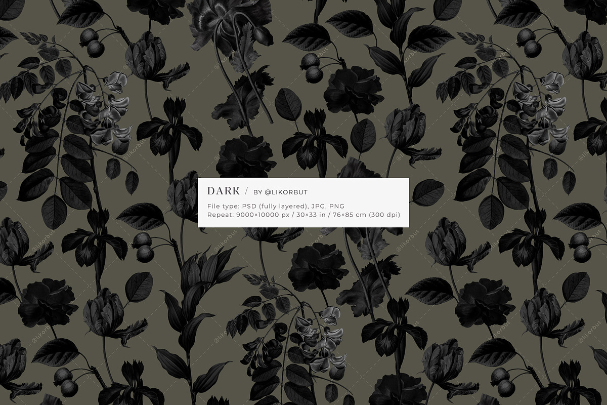 Dark Bloom Elegant Floral Pattern, a Pattern Graphic by likorbut (Photo 9 of 12)