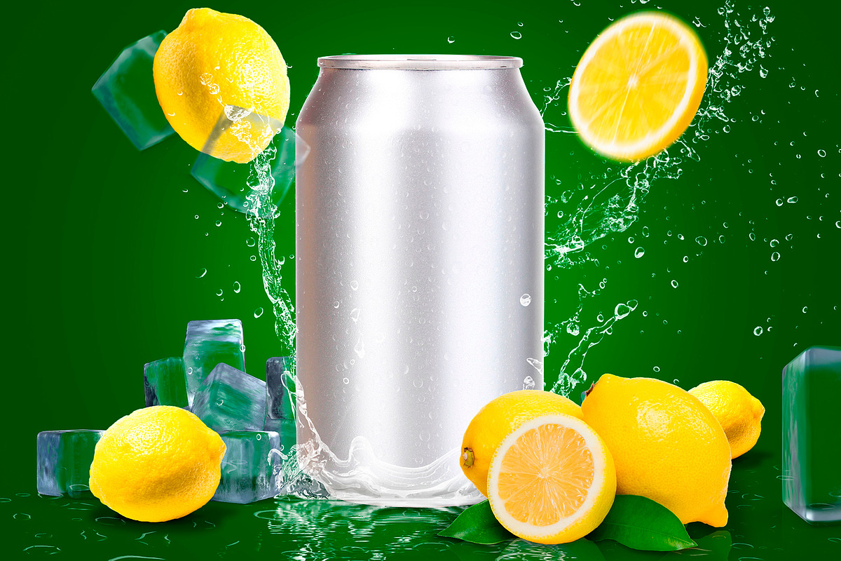 Tin Can Water Droplets Lemon Mockup, a Packaging Mockup by rogeriomarcos (Photo 6 of 6)