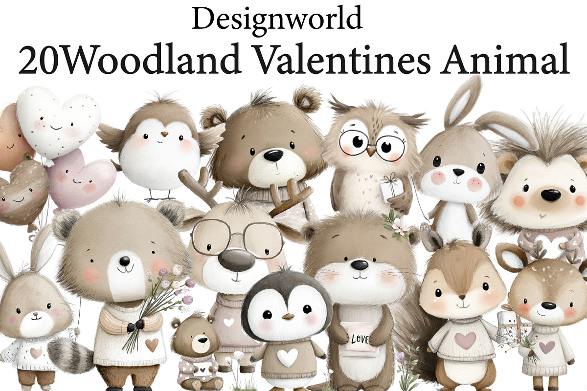 Woodland Valentines Animals, an Illustration by Designworld (Photo 1 of 6)