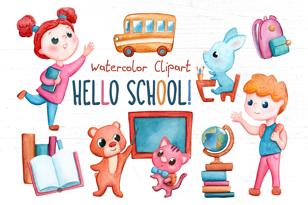 School Kids Clipart and Patterns, an Animal Illustration by RabbitAndPencil (Photo 1 of 7)