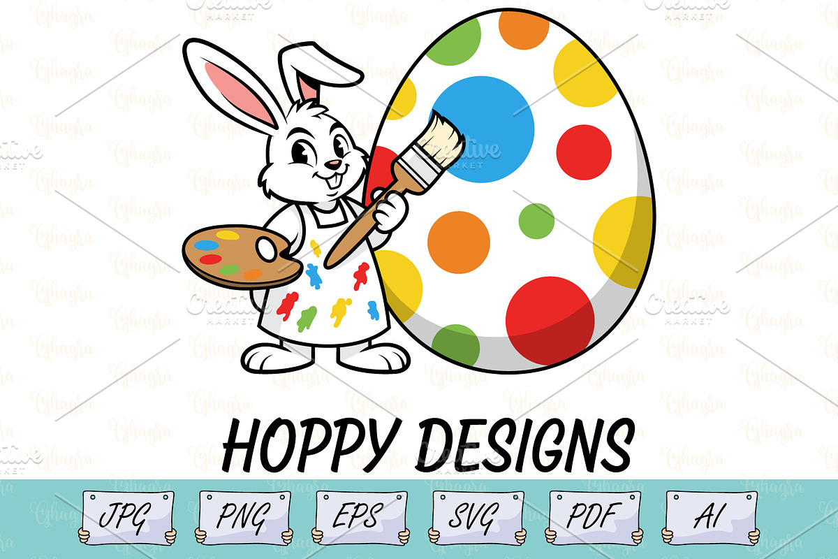 Kids Easter Bunny Painting Egg SVG, a Seasonal Illustration by Ghagra (Photo 1 of 7)