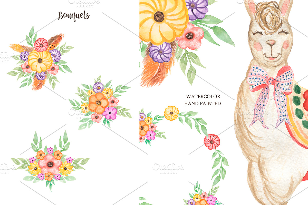 Watercolor Mexican Llamas & Cacti, an Animal Illustration by MayaNavits (Photo 6 of 12)