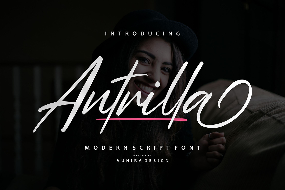 Antrilla - Modern Script, a Script Font by VUNIRA (Photo 1 of 6)