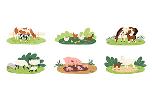 Cows, sheep, goats, and pigs, an Animal Illustration by vectorpointstudio