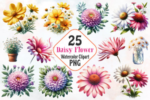 Daisy Flower Watercolor Cliparts, an Illustration by RobertsArt