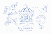 My carousel vintage Blue Line art, a Decorative Illustration by Grace Noboa Illustrations (Thumbnail 4 of 6)