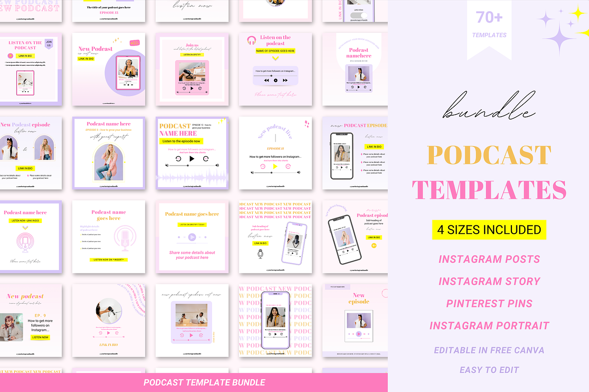 Podcast Instagram templates Canva, a Social Media Template by Cate Creates (Photo 4 of 7)