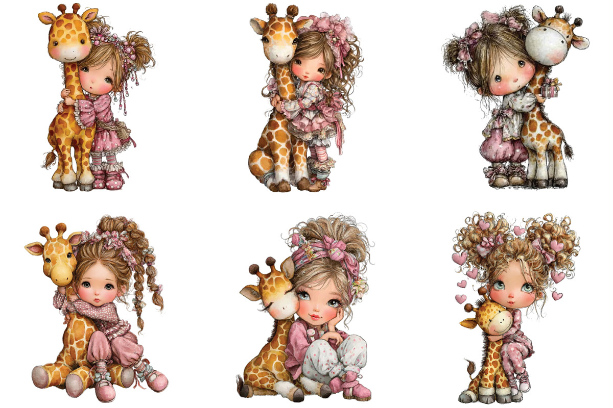 Whimsical Girl Hugging Giraffe PNG, an Illustration by CraftArtStudio (Photo 5 of 6)