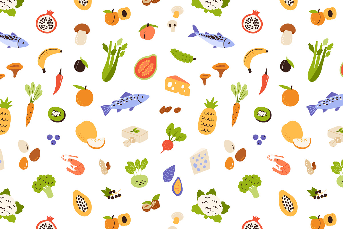 Healthy food seamless patterns, a Pattern Graphic by Good Studio (Photo 4 of 12)