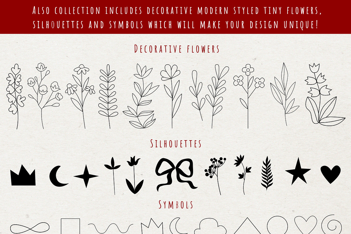 Flowers and Bows graphic line art, a Decorative Illustration by Nataly_is_Drawing (Photo 8 of 11)