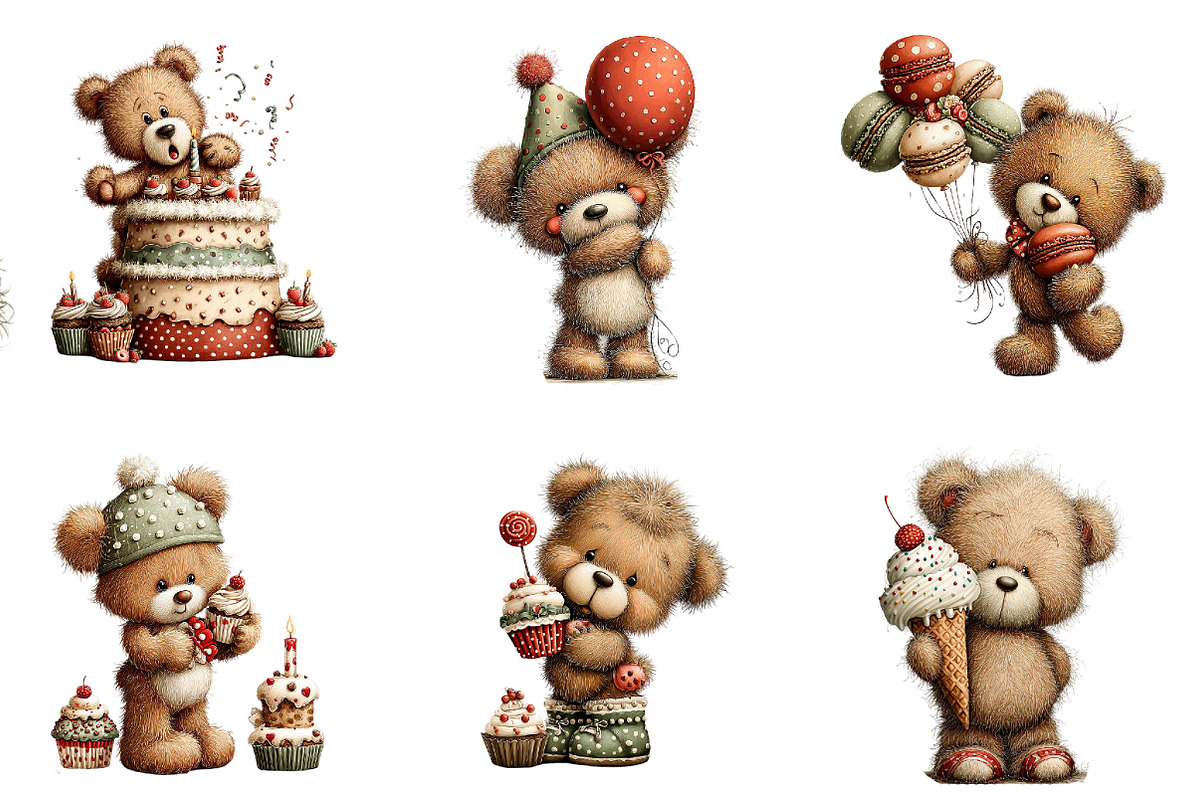 Whimsical Teddy Bear Birthday Clipar, an Illustration by Designworld (Photo 5 of 10)