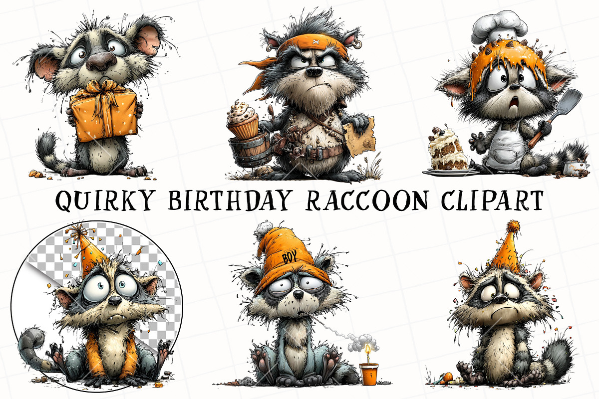 Quirky Birthday Raccoon Clipart, an Illustration by OK Design (Photo 2 of 6)