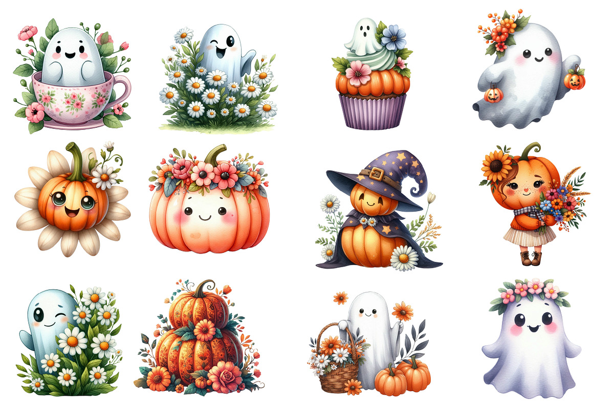 Watercolor Retro Halloween  Clipart, an Illustration by Designworld (Photo 3 of 6)