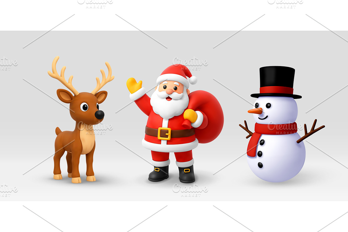Santa Claus, reindeer, and snowman, an Object Illustration by Abscent