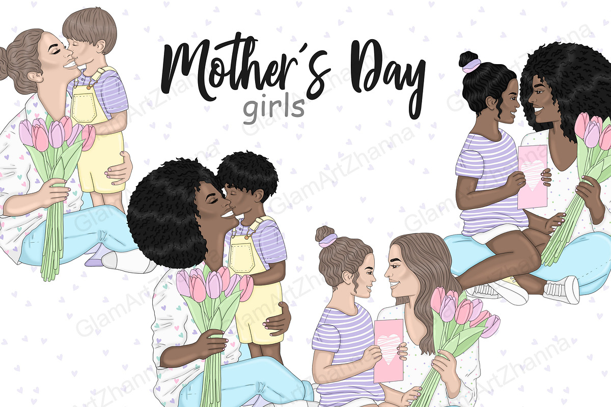 Mother's Day Pastel Girls Clipart, a Person Illustration by GlamArtZhanna (Photo 1 of 5)
