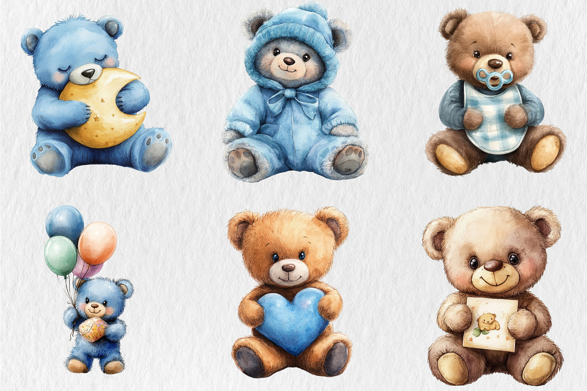 Blue Teddy Bear Baby Shower Clipart, an Animal Illustration by Rose Art (Photo 4 of 5)