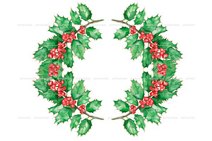 Watercolor Christmas Holly Clipart