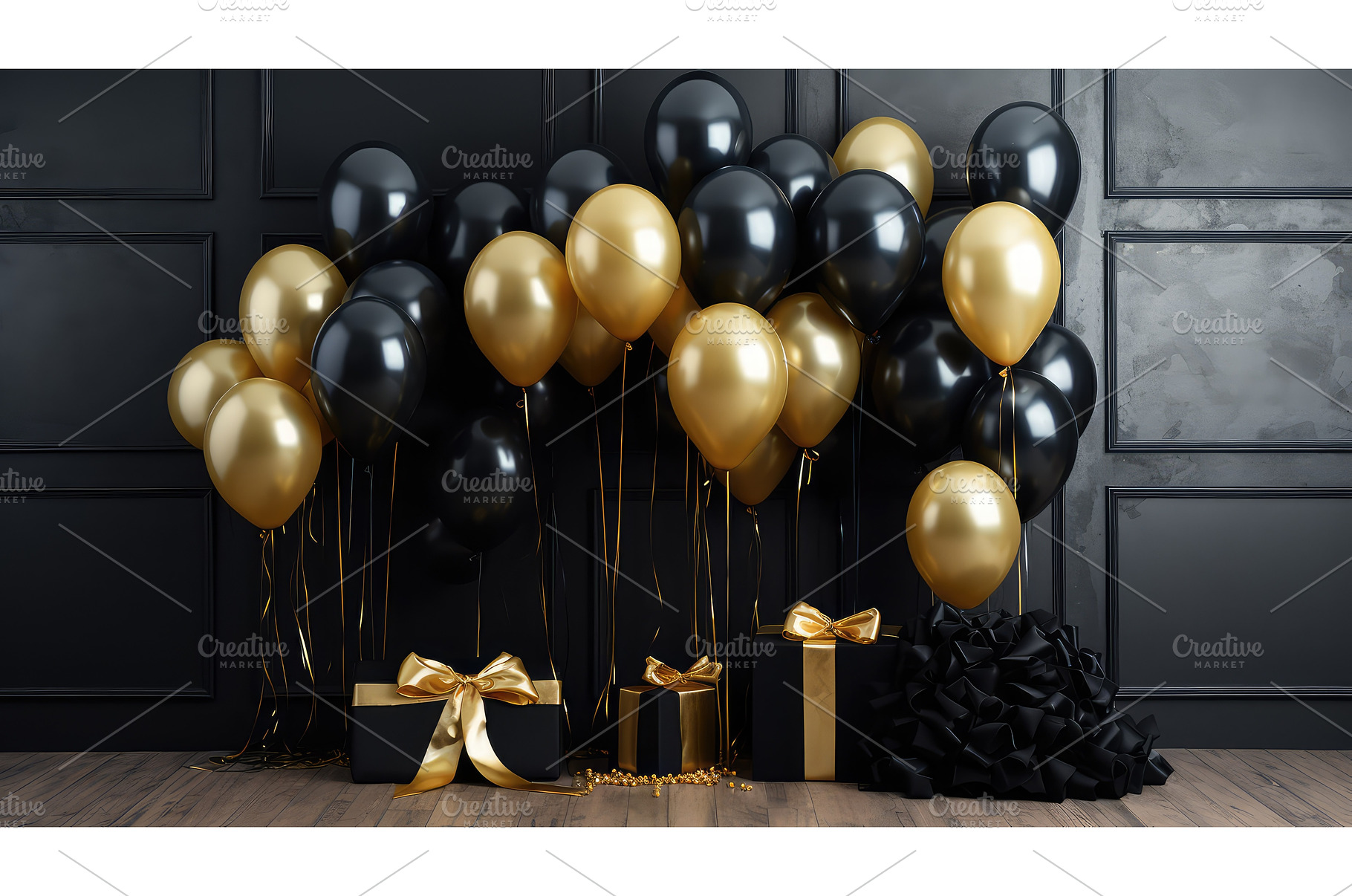 luxurious black and gold ballons ai, a Holiday Photo by pikepicture