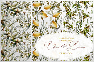 12 Seamless Patterns Olives & Lemons
