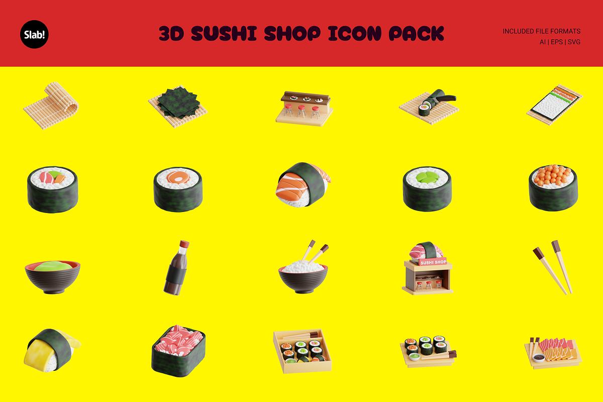 Sushi Shop 3D Icon Pack, a Food & Drink 3D Model by SLAB! Design (Photo 2 of 4)