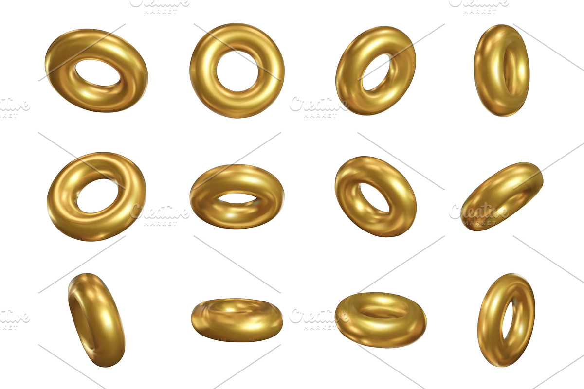 Golden rings. Gold torus 3D shape, an Object Illustration by winwin.art