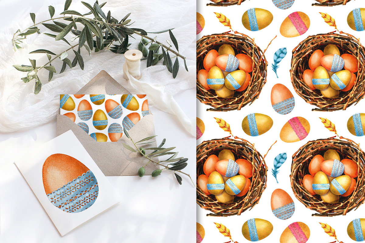 Easter watercolor set, colored eggs, an Illustration by Artmanata (Photo 13 of 14)