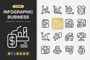 Infographic Business Icons, an Outline Icon by Spacepixel Creative