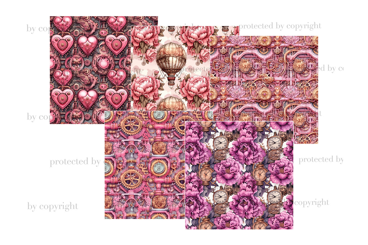 Pink Steampunk Valentine's Day Paper, a Pattern Graphic by GlamArtZhanna (Photo 3 of 4)