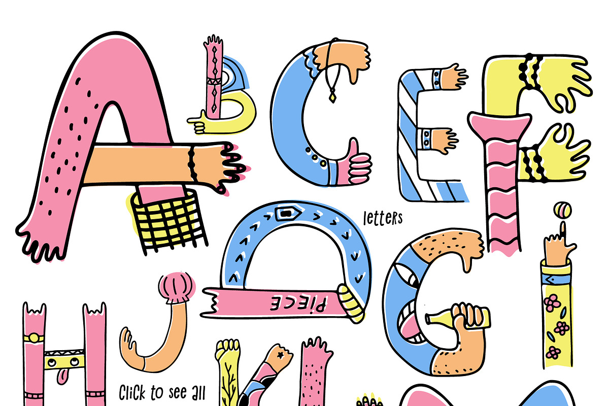 Hands up crazy color font preview 2