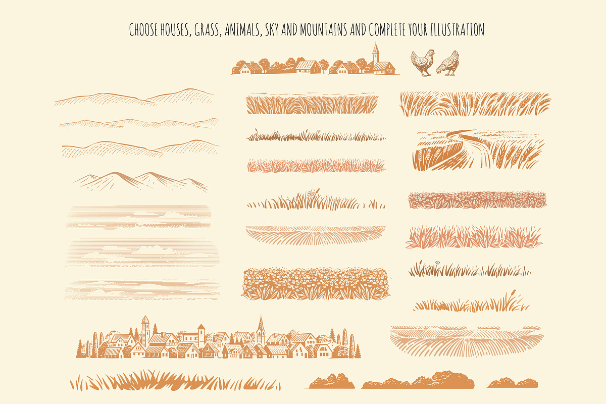 Vintage village. Vector set., an Animal Illustration by bioraven (Photo 11 of 13)