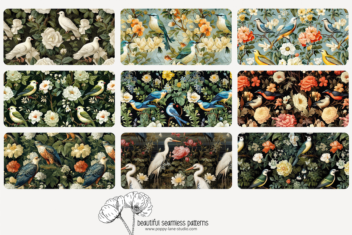 80 vintage birds seamless pattern, a Pattern Graphic by Poppy Lane Studio (Photo 8 of 11)