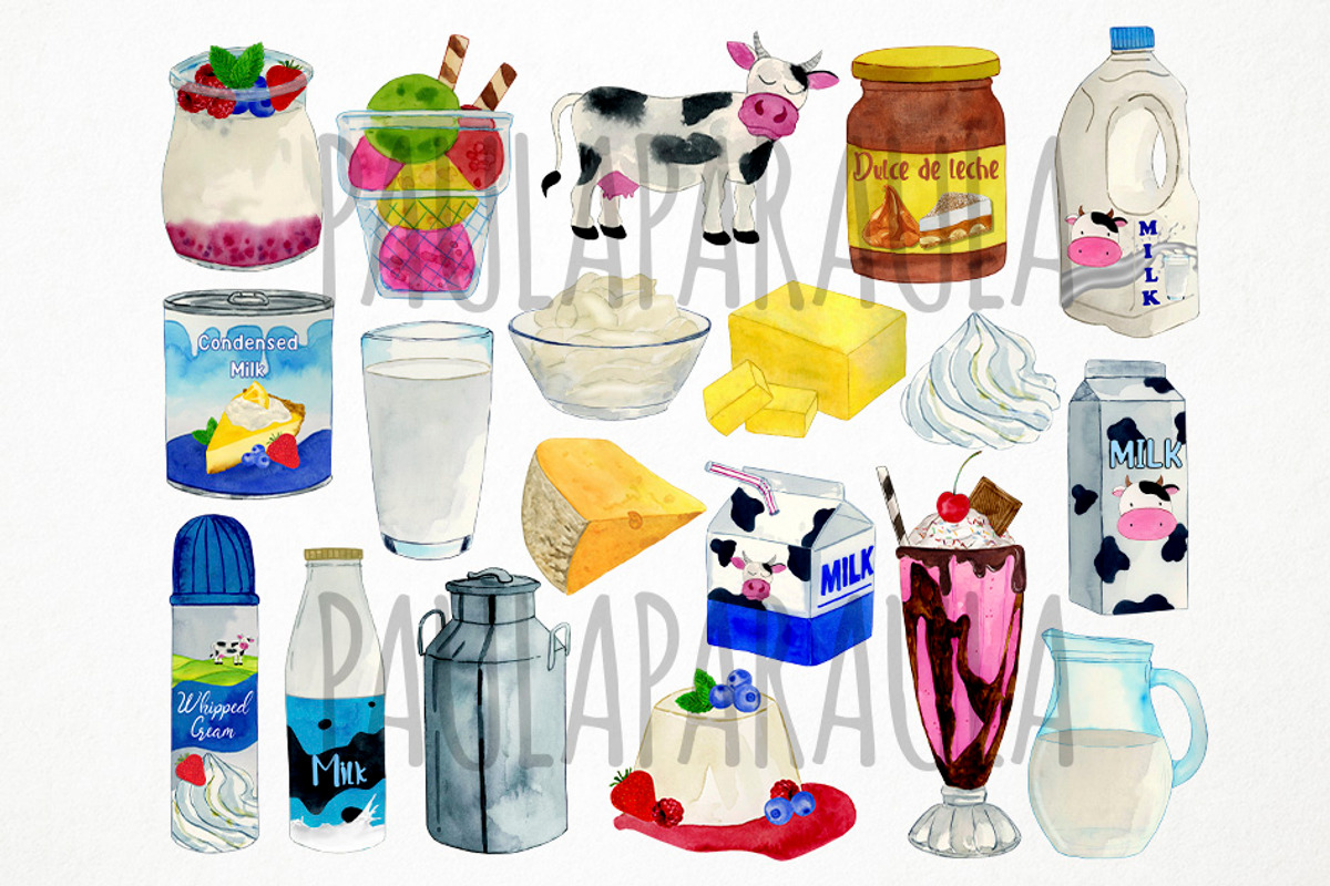 Watercolor Dairy Clipart, Milk, an Object Graphic by Paulaparaula (Photo 2 of 3)