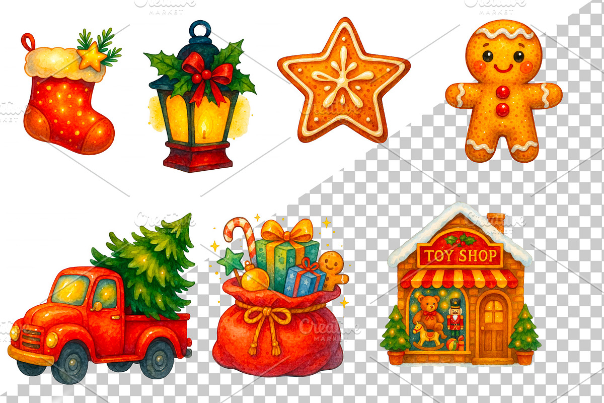 Watercolor Christmas clipart bundle, a Seasonal Illustration by LoLoArt (Photo 4 of 4)