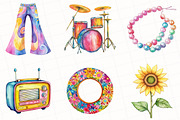 Kawaii 60s Groovy Watercolor Clipart, an Illustration by OK Design (Thumbnail 5 of 5)