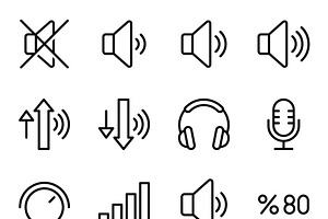 44 vector Music Audio Icon Set, an Outline Icon by adenpinkstore