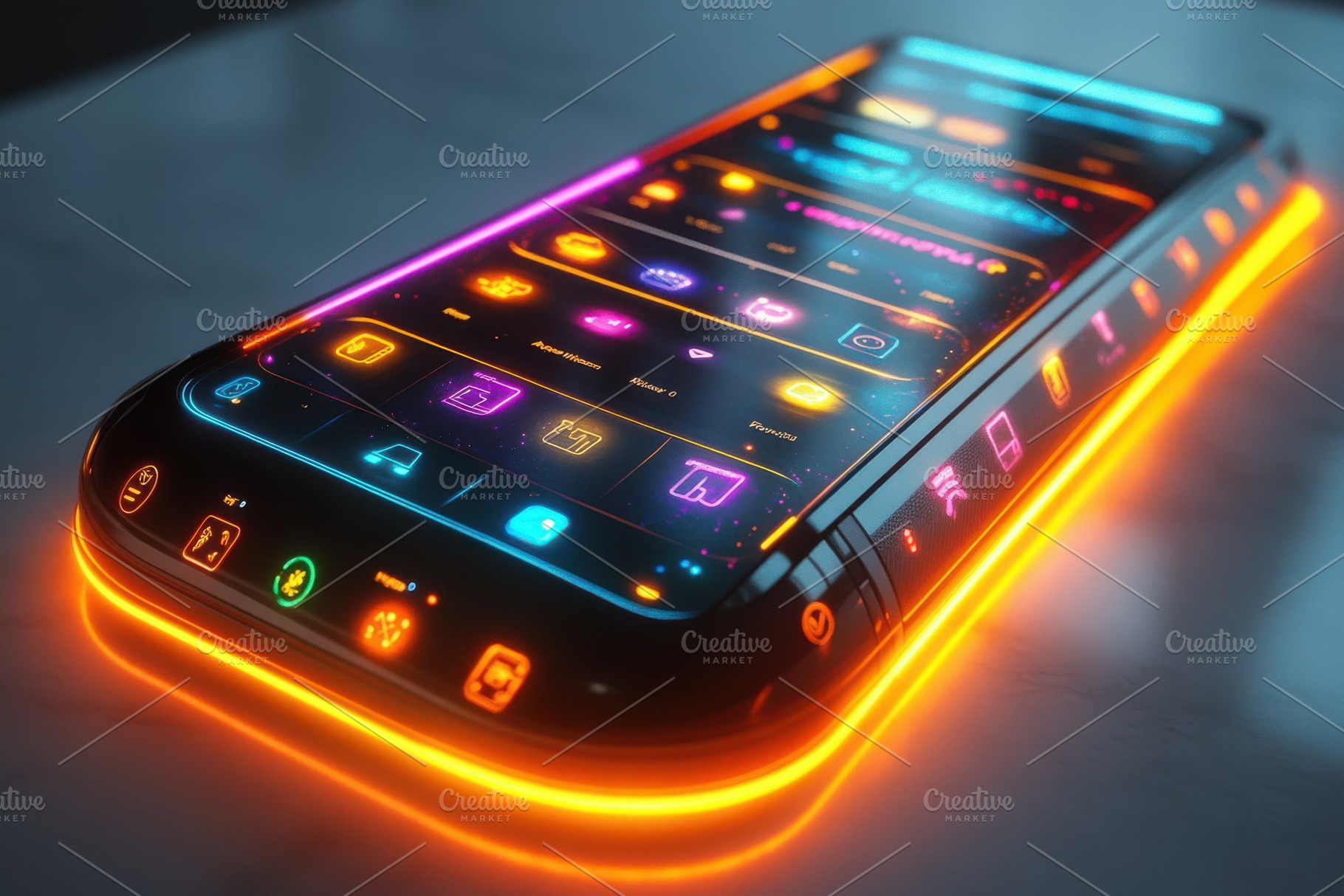 Futuristic Smartphone Neon Interface, a Background Photo by Pixeness