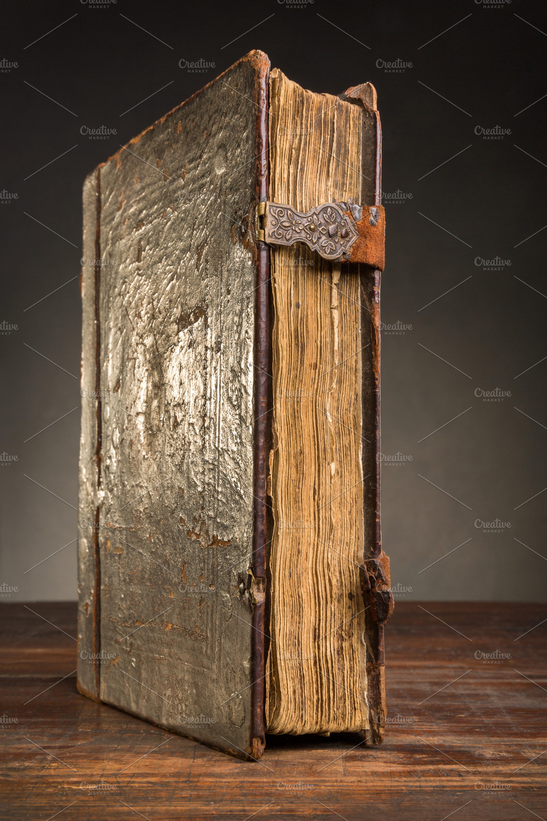 Old Book On The Table Featuring Old Torn And Aged