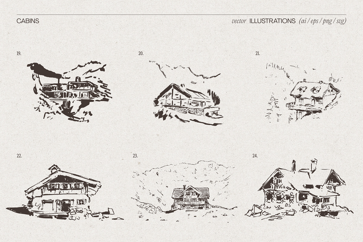 Huge Collection of Cabin Sketches, an Empty State Illustration by TheMountBirdStudio (Photo 7 of 15)