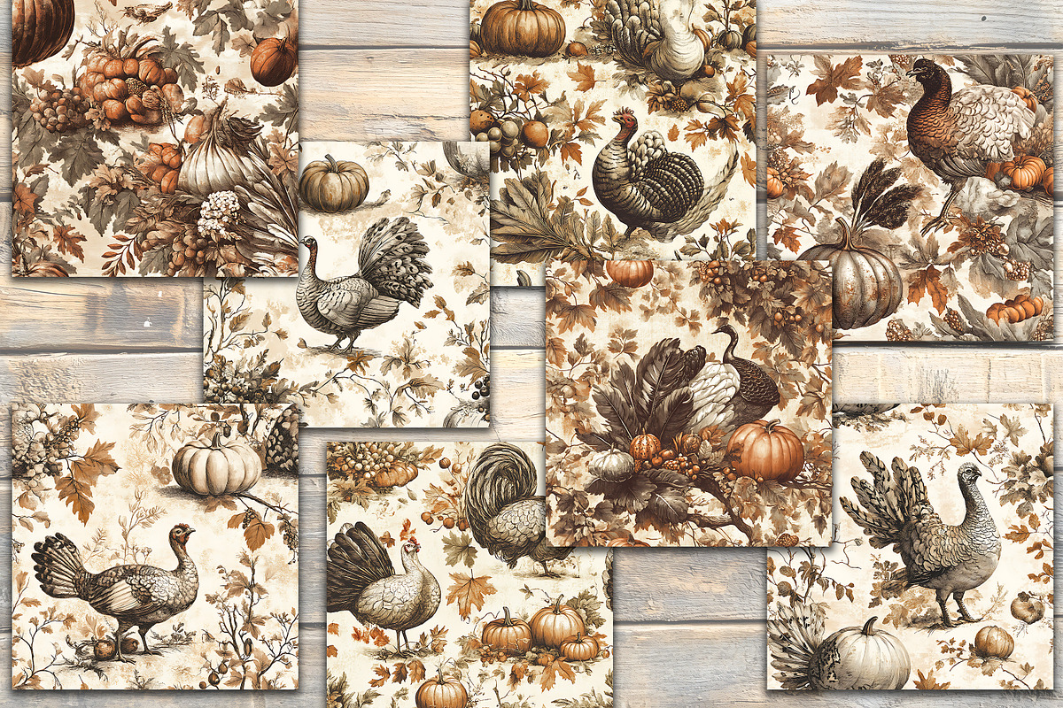 Vintage Harvest Feast Digital Paper, a Background Graphic by Vasmila (Photo 3 of 6)