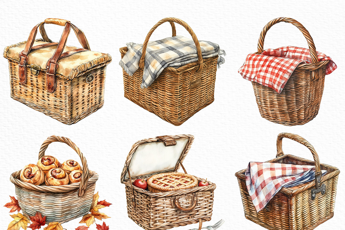 Watercolor Picnic Basket Clipart, an Illustration by Craft Nest (Photo 5 of 6)
