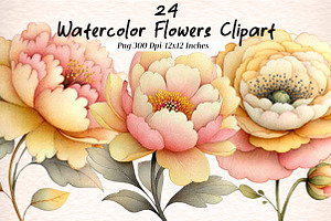 Watercolor Flowers Clipart, an Illustration by Digital Artistic99
