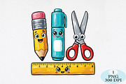 Cute Pencil Ruler Scissors & Marker, a Seasonal Illustration by Daily.Designs (Thumbnail 1 of 5)