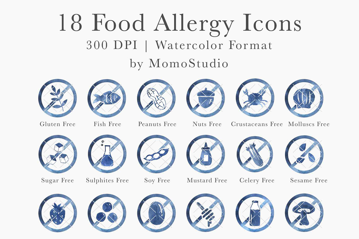 Watercolor Food Allergy Icon Set, a Food Illustration by Momo Studio (Photo 2 of 7)